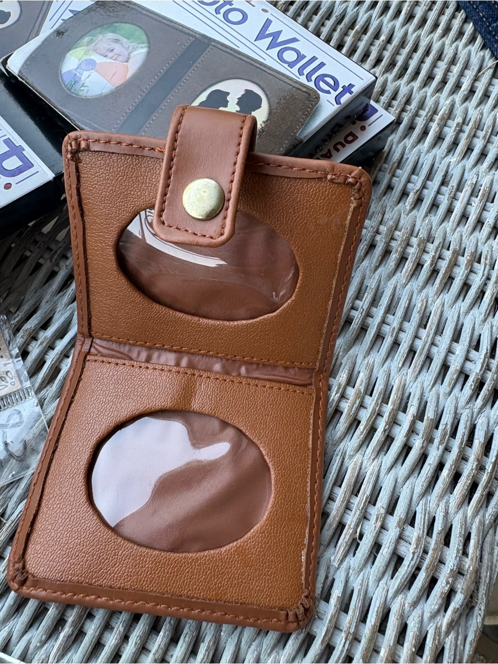 Brown Leather Photo Wallet Case with Photo Windows